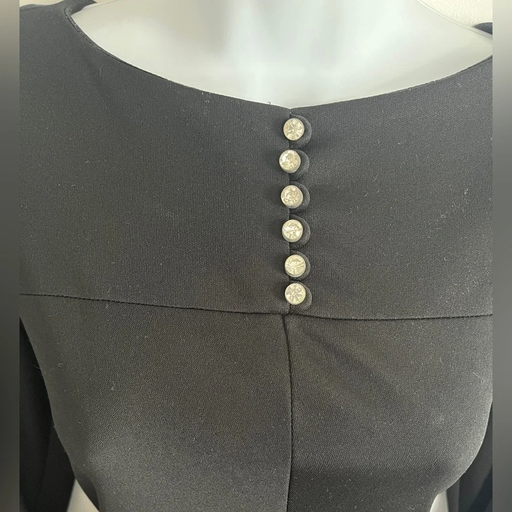 Vintage Mort Schrader Black Long Sleeve, Crystal Buttons Dress, Size 8